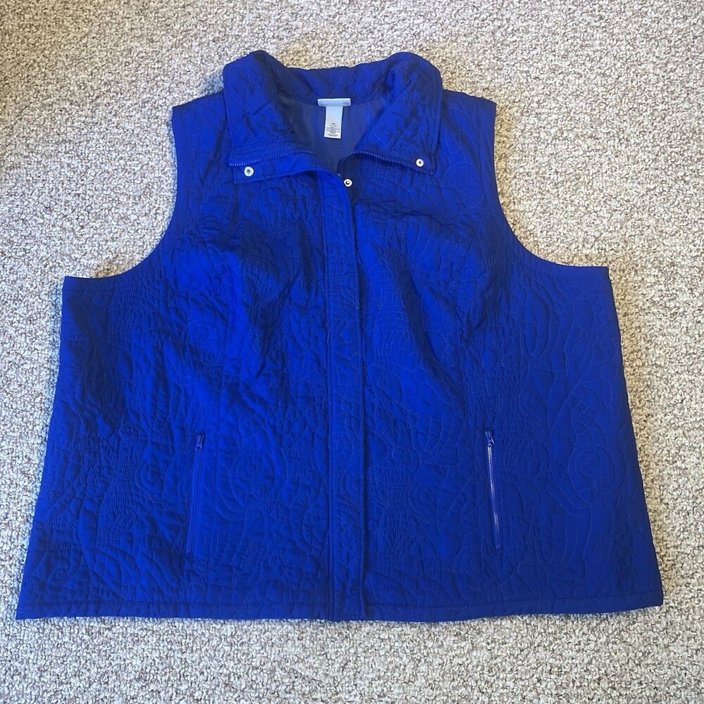 Liz & Me for Catherines Womens Quilted Zip Vest Plus Size 4X Blue Embroidered